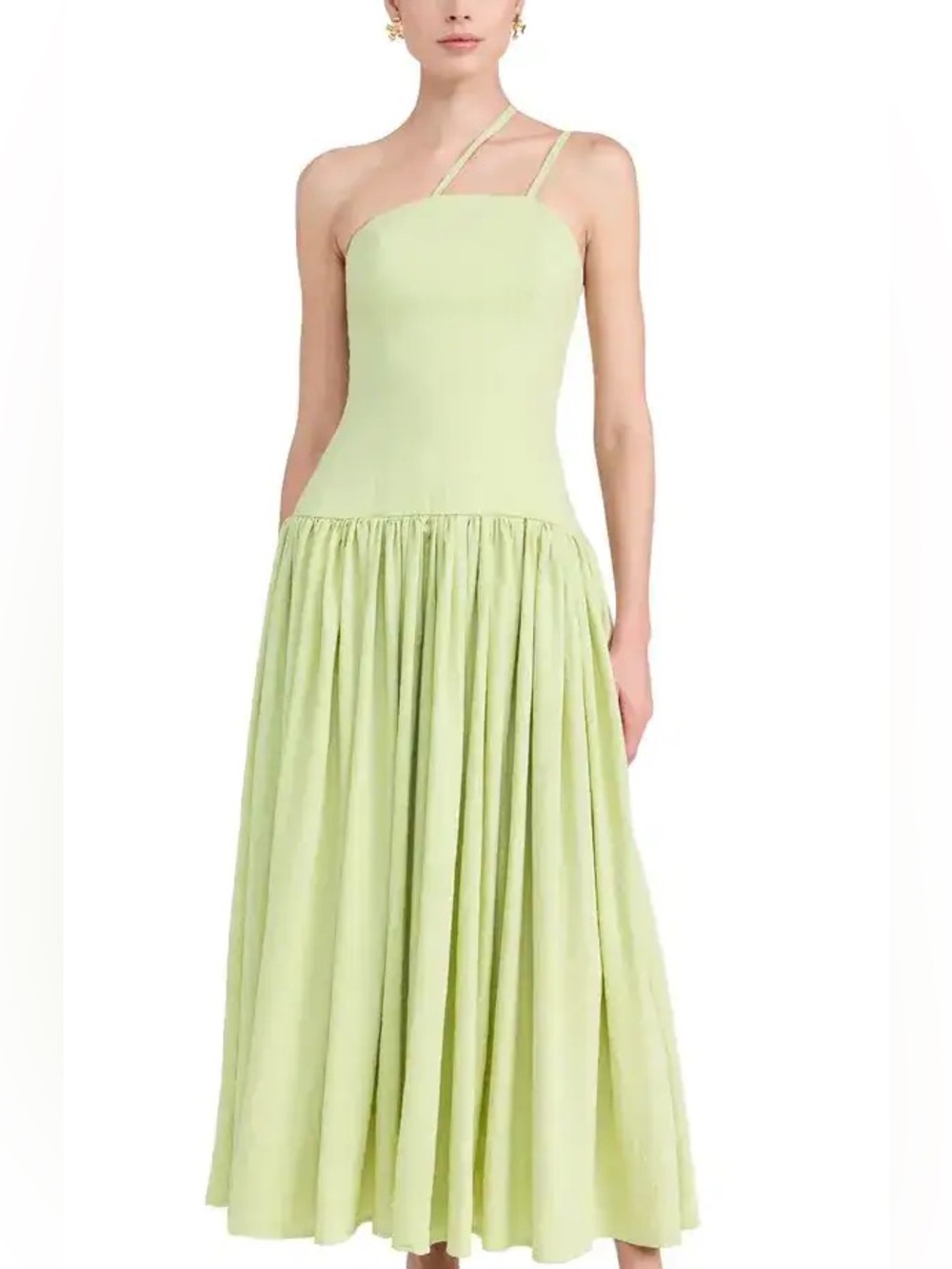 Light Green Spaghetti Strap One Shoulder Midi Dress